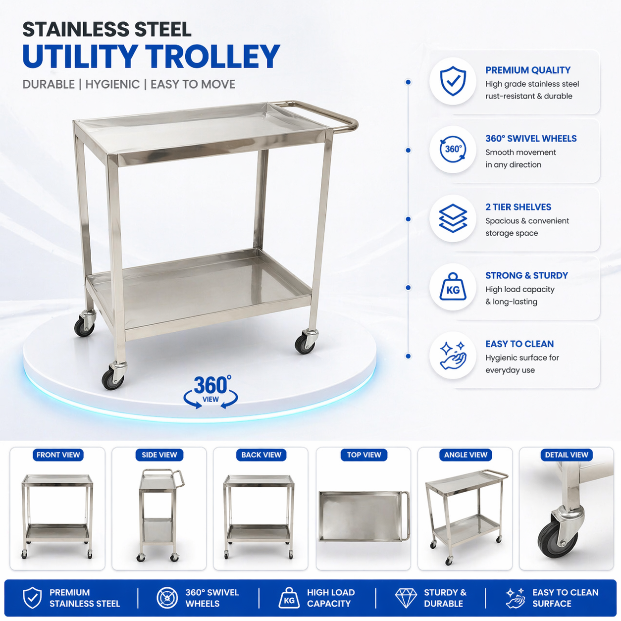 Instrument Trolley (18/28 inch 2 self)