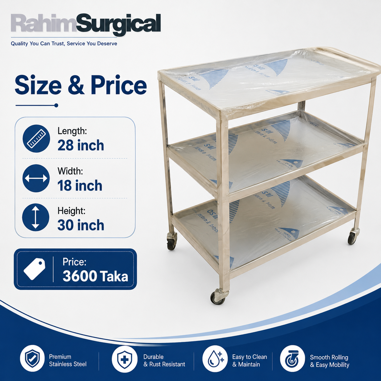 Instrument Trolley (18/28 Inch 3 Self)